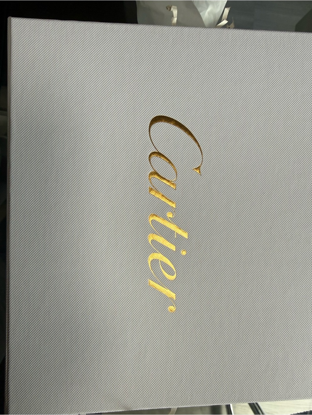 Cartier White Box with Gold Logo and bag.